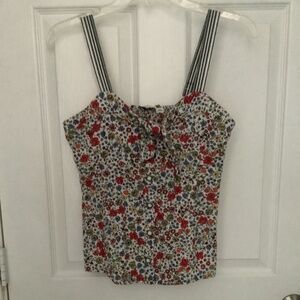 Anthropologie Postmark Floral Button-Down Corset Top w/ Striped Straps S NEW